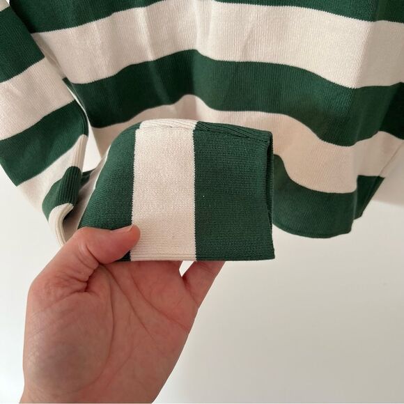 Zara NWOT Green Cream Striped Crop Long Sleeve Crewneck Sweater - Picture 4 of 7